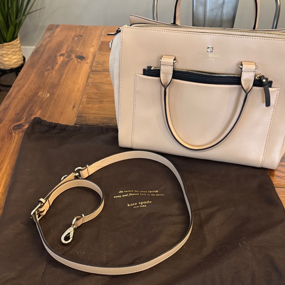 Kate Spade Beige Satchel with Black Accents